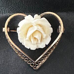 Gold Filled Filagree Carved White celluloid Flower by Van Lou Vintage Pin
